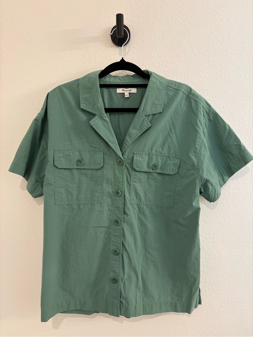 Madewell Short-Sleeve Button-Front Camp Shirt in Sage Green
